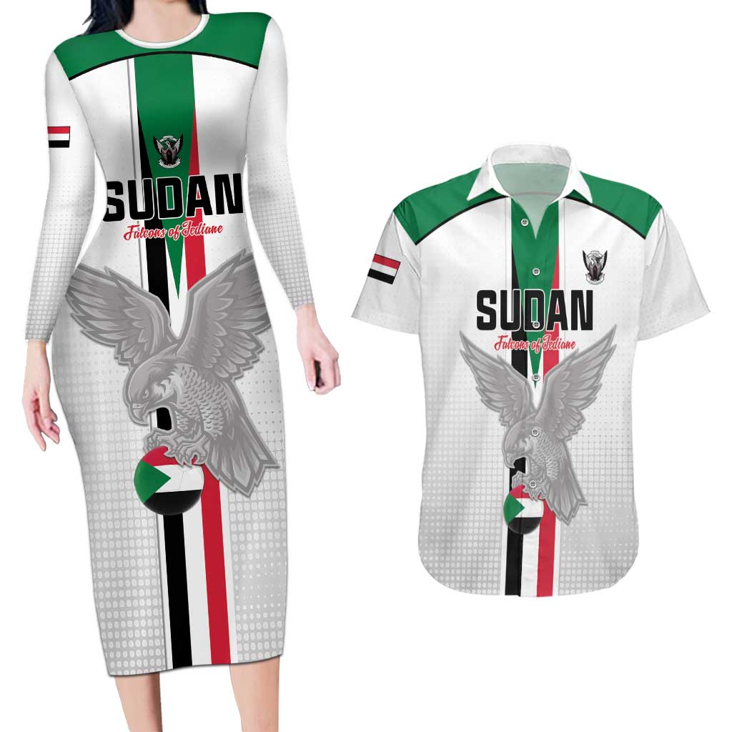 Custom Sudan Football Couples Matching Long Sleeve Bodycon Dress and Hawaiian Shirt Go Champions Falcons of Jediane - Wonder Print Shop
