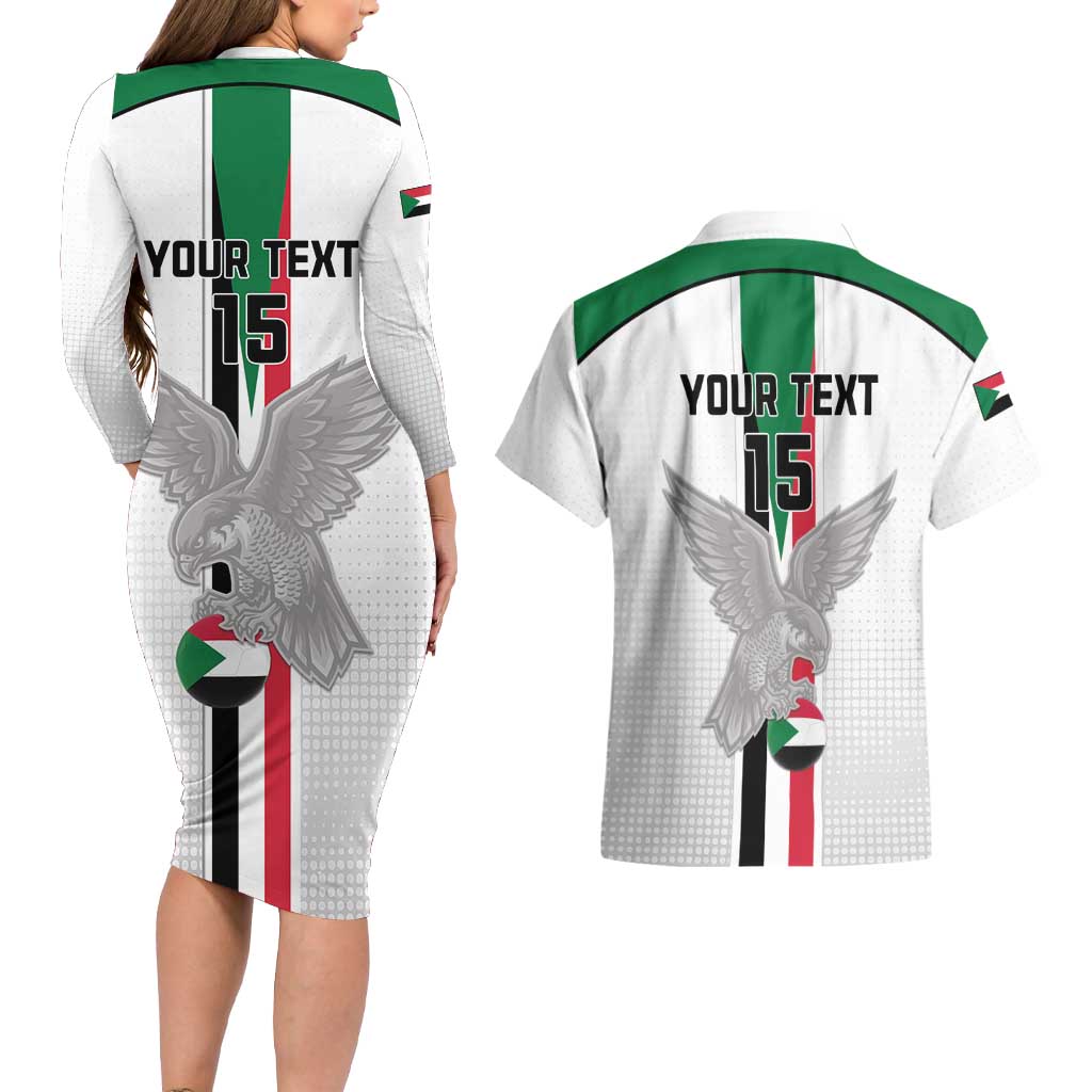 Custom Sudan Football Couples Matching Long Sleeve Bodycon Dress and Hawaiian Shirt Go Champions Falcons of Jediane - Wonder Print Shop