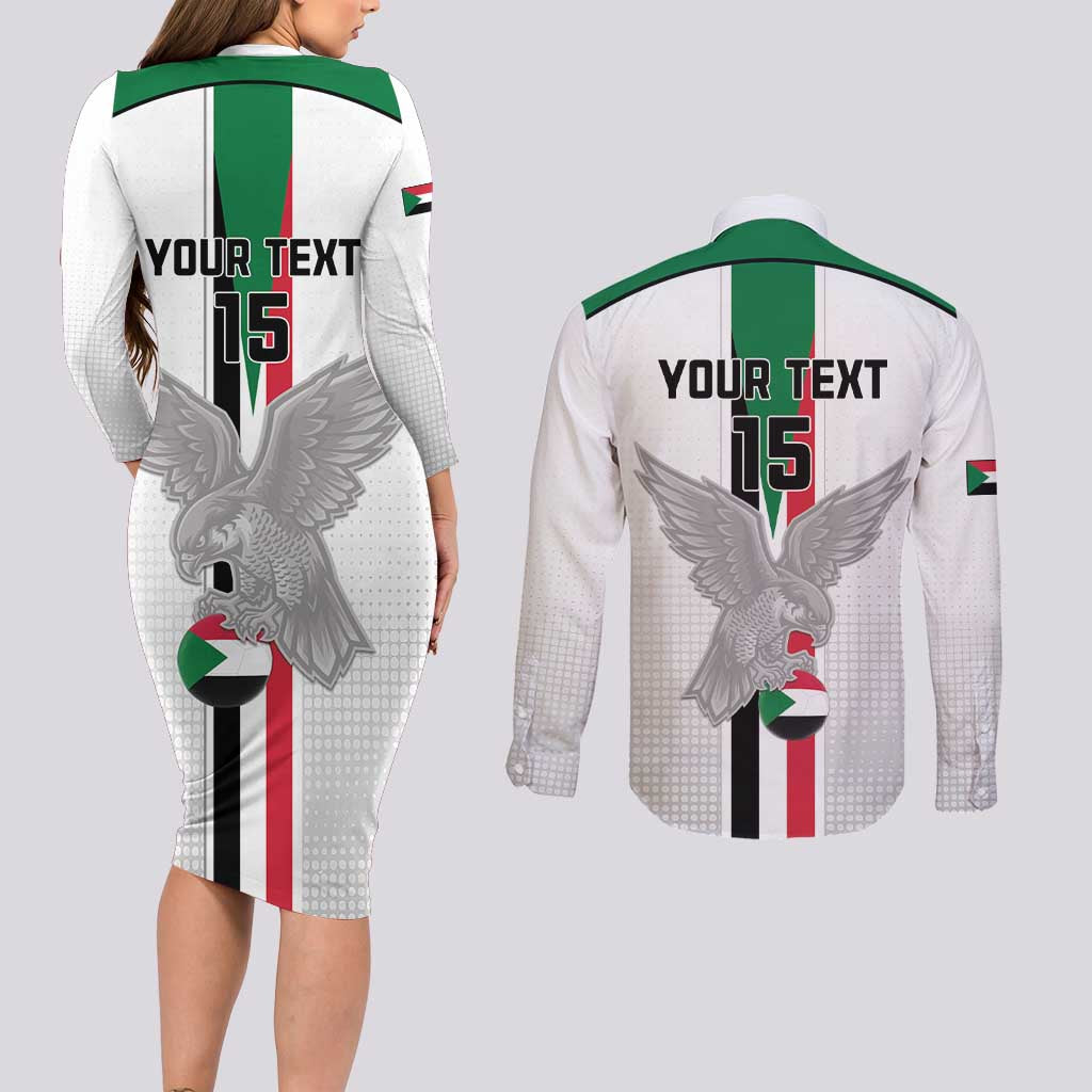 Custom Sudan Football Couples Matching Long Sleeve Bodycon Dress and Long Sleeve Button Shirt Go Champions Falcons of Jediane - Wonder Print Shop