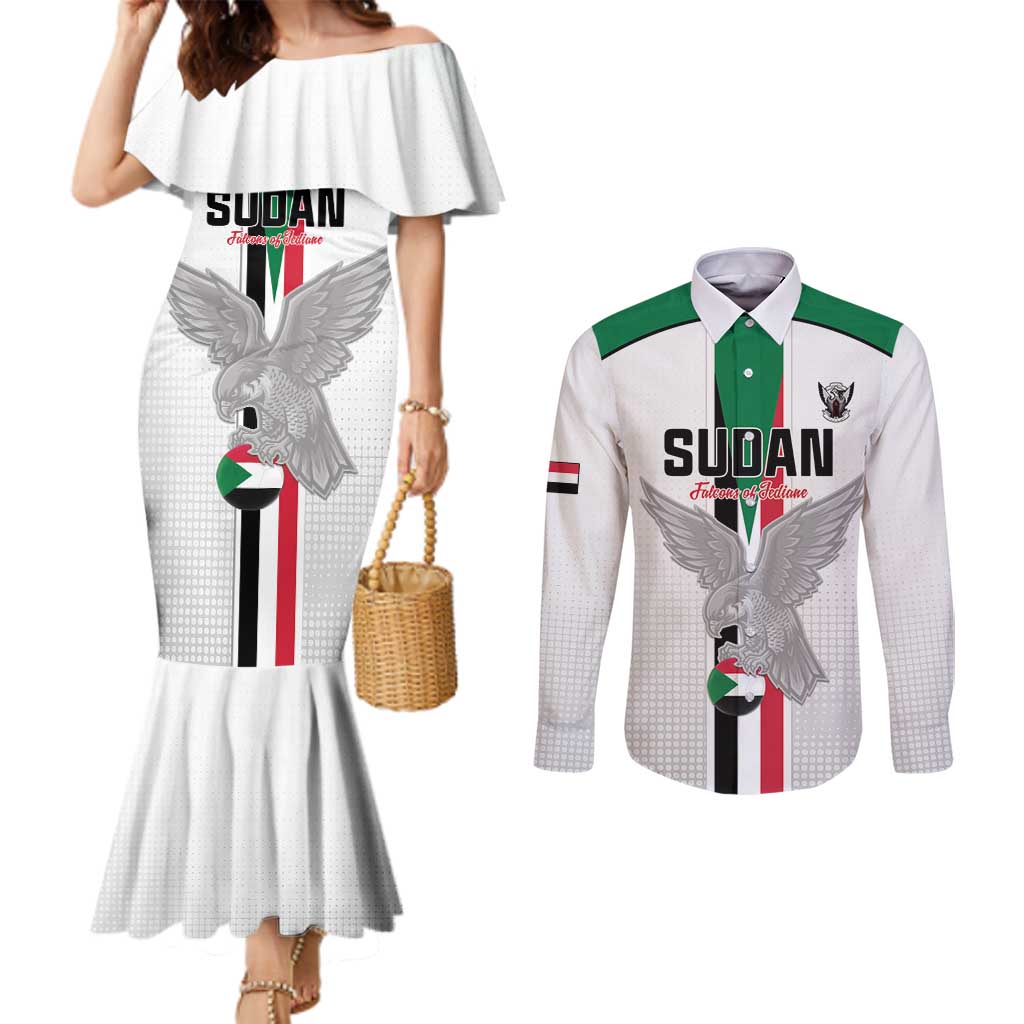 Custom Sudan Football Couples Matching Mermaid Dress and Long Sleeve Button Shirt Go Champions Falcons of Jediane - Wonder Print Shop