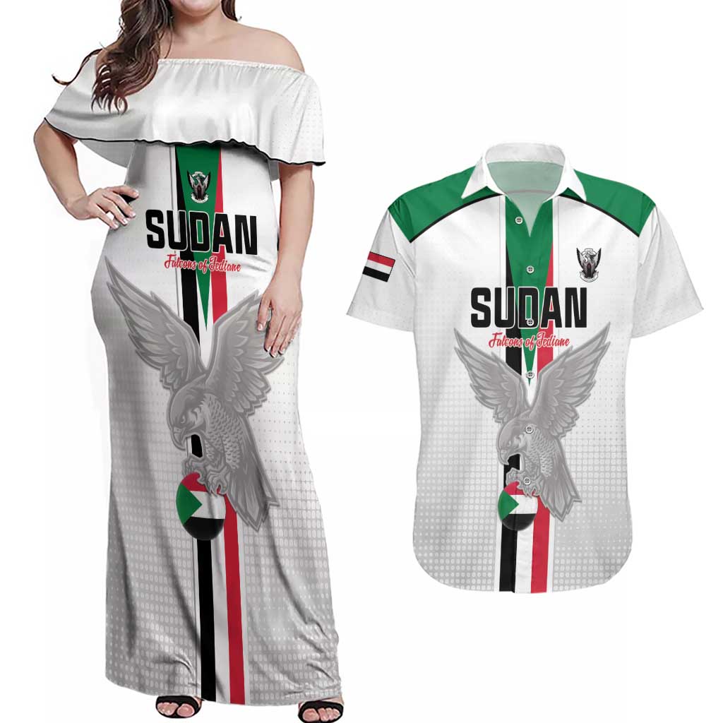 Custom Sudan Football Couples Matching Off Shoulder Maxi Dress and Hawaiian Shirt Go Champions Falcons of Jediane - Wonder Print Shop