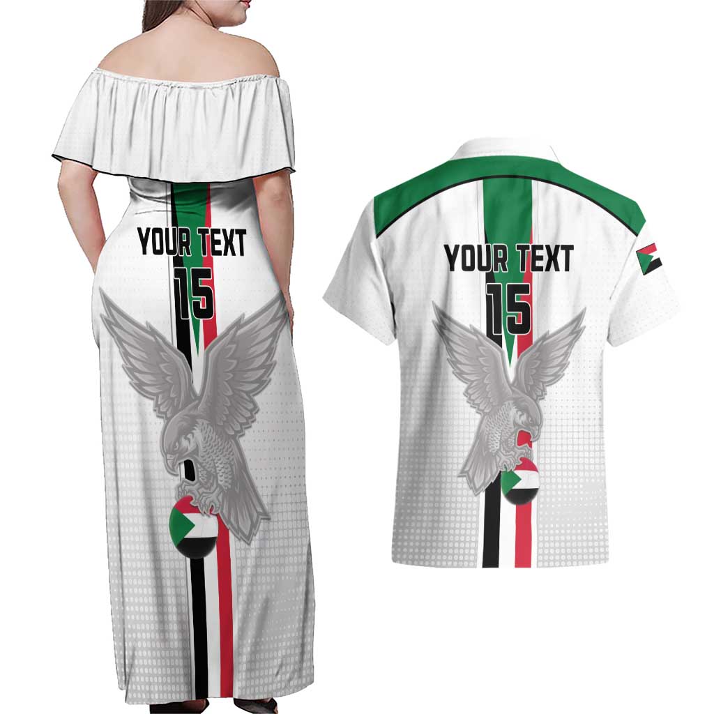 Custom Sudan Football Couples Matching Off Shoulder Maxi Dress and Hawaiian Shirt Go Champions Falcons of Jediane - Wonder Print Shop
