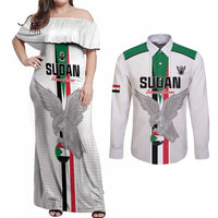 Custom Sudan Football Couples Matching Off Shoulder Maxi Dress and Long Sleeve Button Shirt Go Champions Falcons of Jediane - Wonder Print Shop