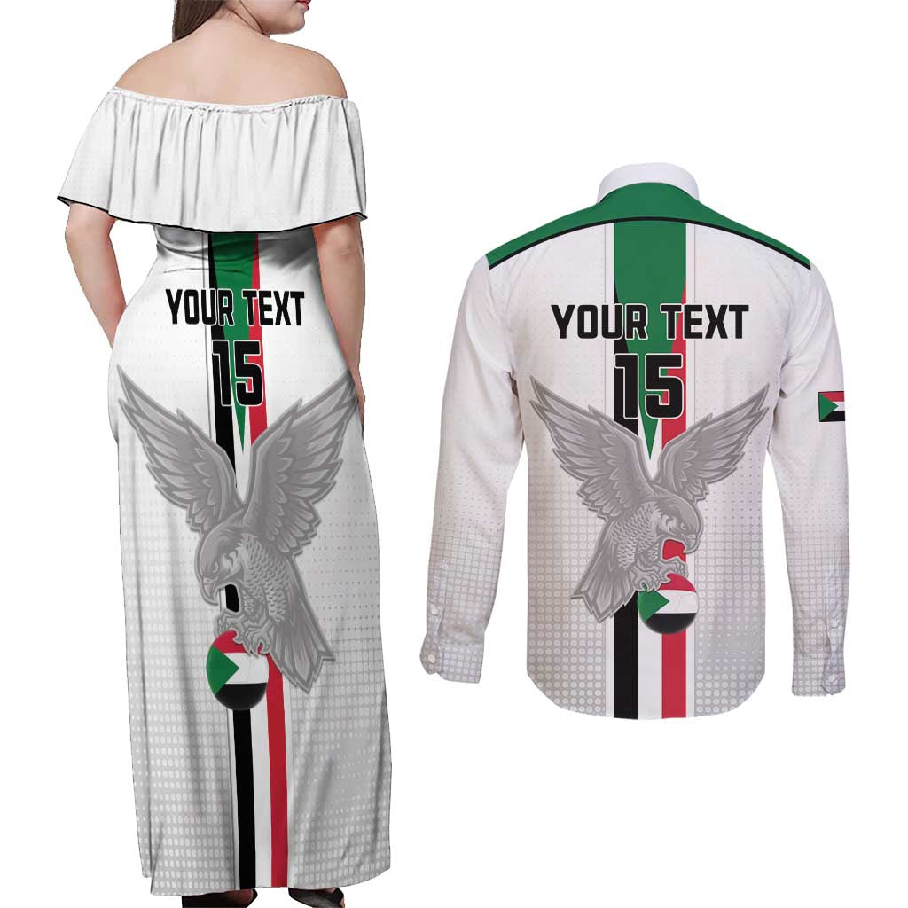 Custom Sudan Football Couples Matching Off Shoulder Maxi Dress and Long Sleeve Button Shirt Go Champions Falcons of Jediane - Wonder Print Shop