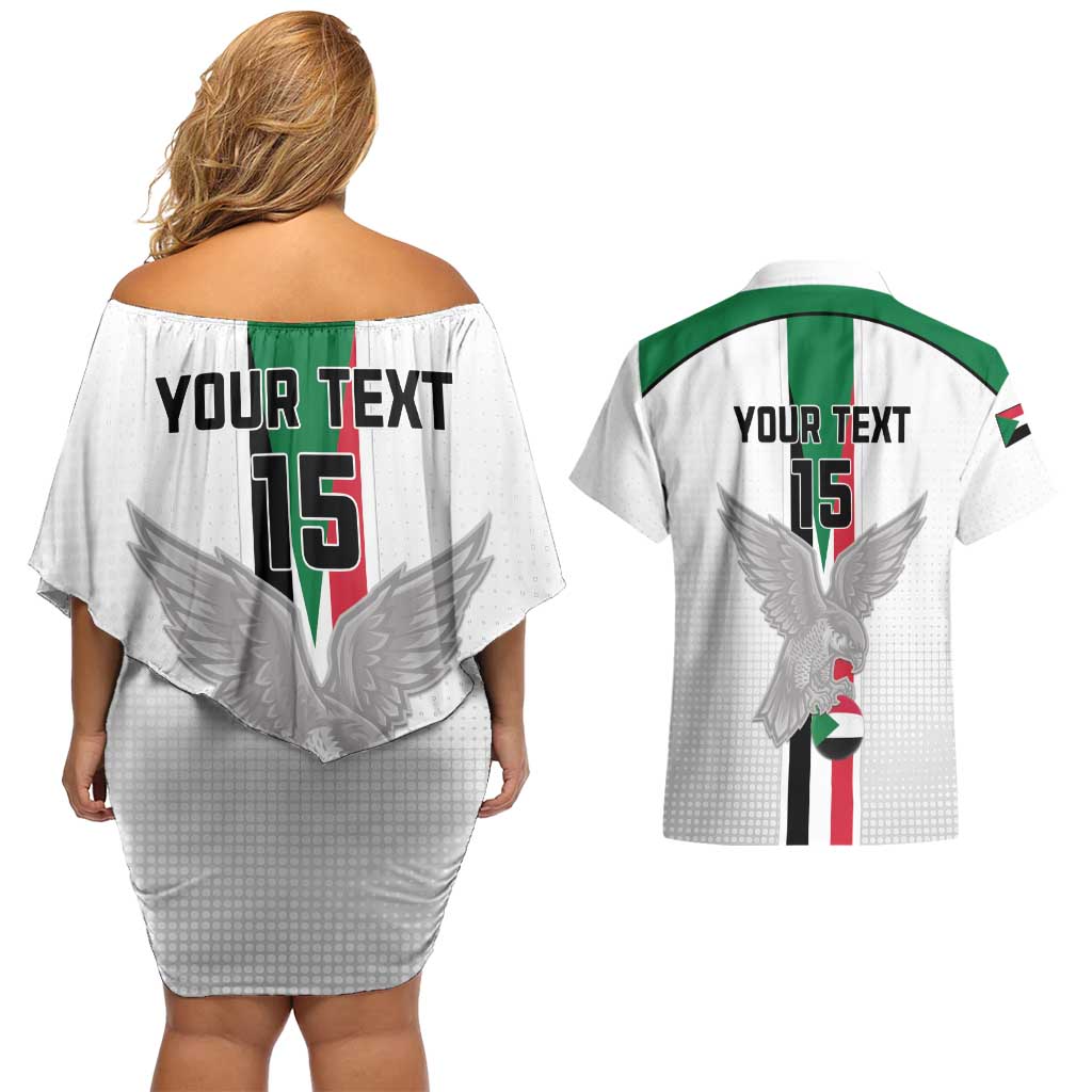 Custom Sudan Football Couples Matching Off Shoulder Short Dress and Hawaiian Shirt Go Champions Falcons of Jediane - Wonder Print Shop