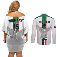 Custom Sudan Football Couples Matching Off Shoulder Short Dress and Long Sleeve Button Shirt Go Champions Falcons of Jediane - Wonder Print Shop