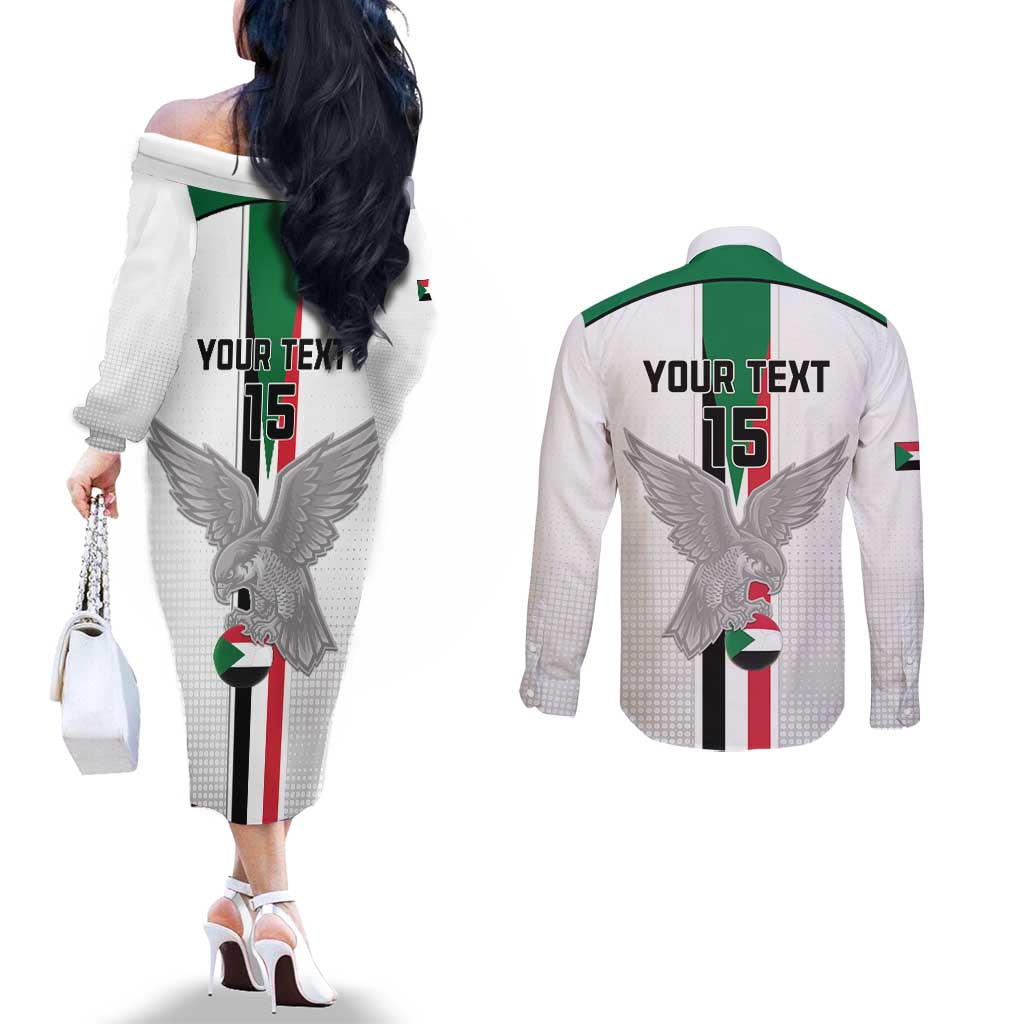 Custom Sudan Football Couples Matching Off The Shoulder Long Sleeve Dress and Long Sleeve Button Shirt Go Champions Falcons of Jediane - Wonder Print Shop