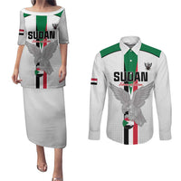 Custom Sudan Football Couples Matching Puletasi and Long Sleeve Button Shirt Go Champions Falcons of Jediane - Wonder Print Shop