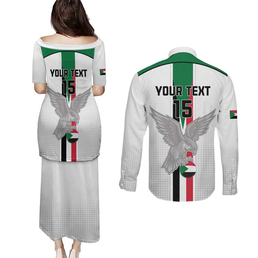 Custom Sudan Football Couples Matching Puletasi and Long Sleeve Button Shirt Go Champions Falcons of Jediane - Wonder Print Shop