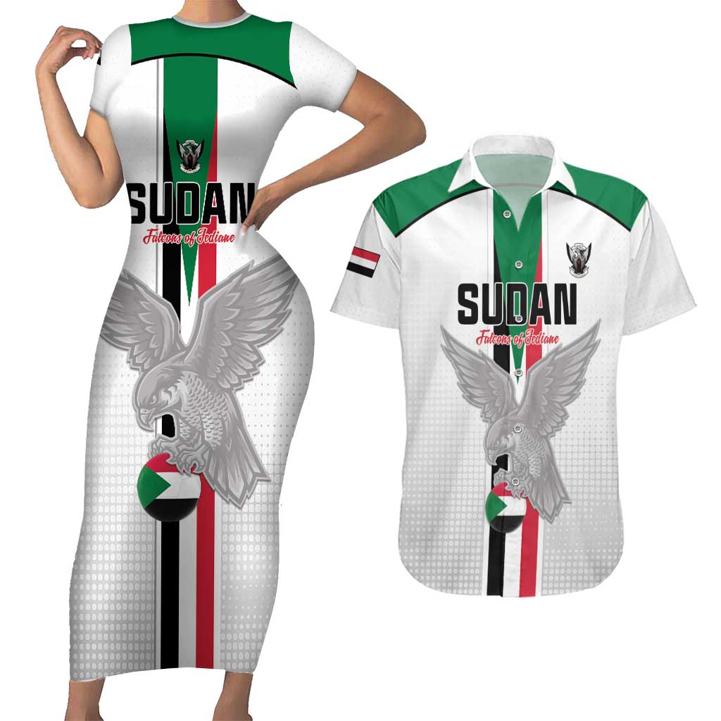 Custom Sudan Football Couples Matching Short Sleeve Bodycon Dress and Hawaiian Shirt Go Champions Falcons of Jediane - Wonder Print Shop
