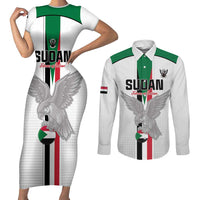 Custom Sudan Football Couples Matching Short Sleeve Bodycon Dress and Long Sleeve Button Shirt Go Champions Falcons of Jediane - Wonder Print Shop