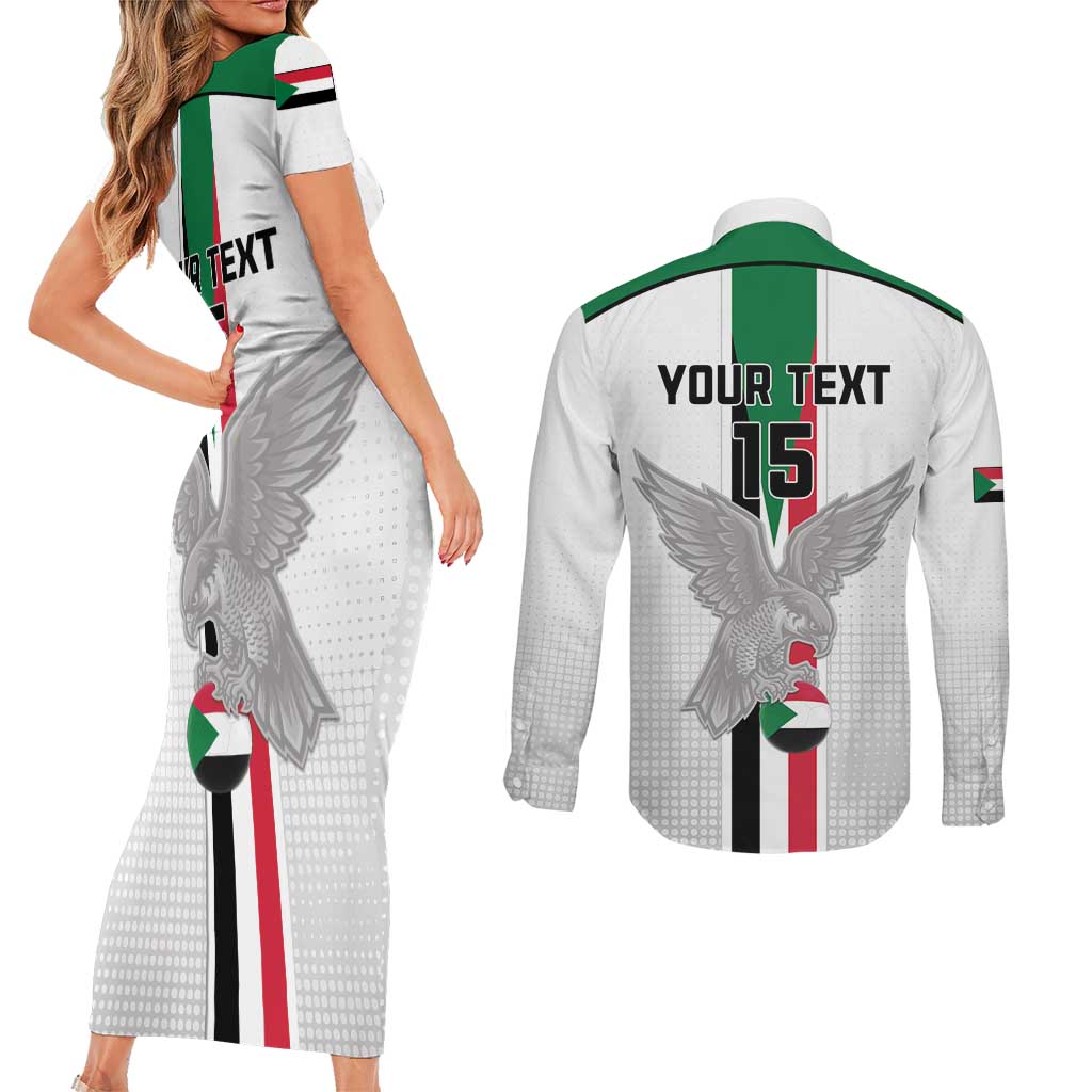 Custom Sudan Football Couples Matching Short Sleeve Bodycon Dress and Long Sleeve Button Shirt Go Champions Falcons of Jediane - Wonder Print Shop