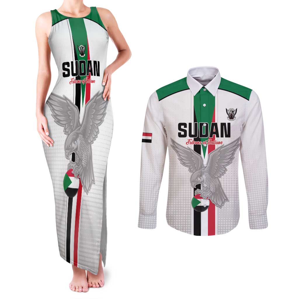 Custom Sudan Football Couples Matching Tank Maxi Dress and Long Sleeve Button Shirt Go Champions Falcons of Jediane - Wonder Print Shop