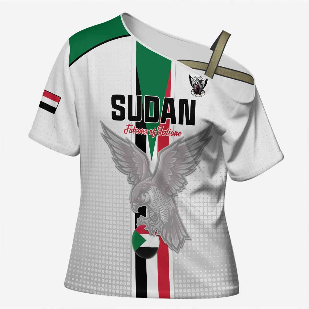 Custom Sudan Football Cross Shoulder Shirt Go Champions Falcons of Jediane - Wonder Print Shop