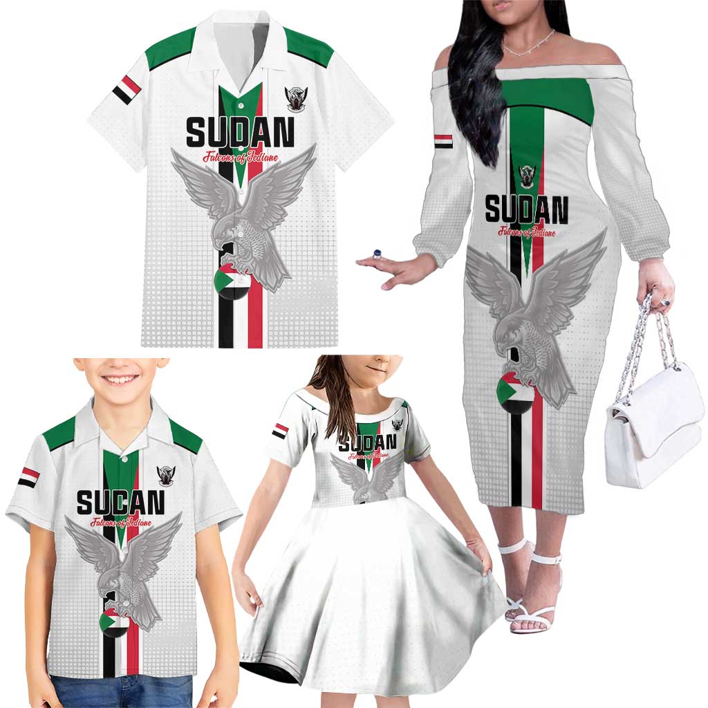 Custom Sudan Football Family Matching Off The Shoulder Long Sleeve Dress and Hawaiian Shirt Go Champions Falcons of Jediane - Wonder Print Shop