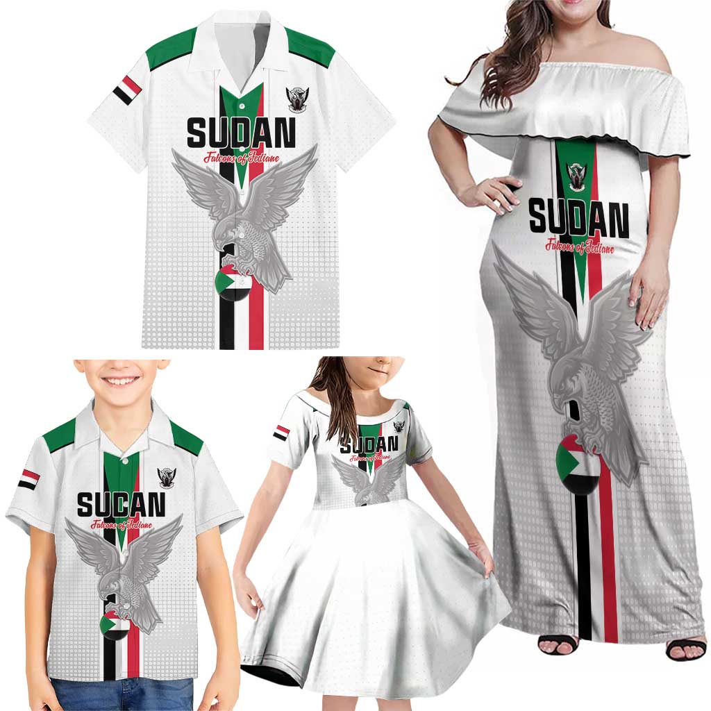 Custom Sudan Football Family Matching Off Shoulder Maxi Dress and Hawaiian Shirt Go Champions Falcons of Jediane - Wonder Print Shop