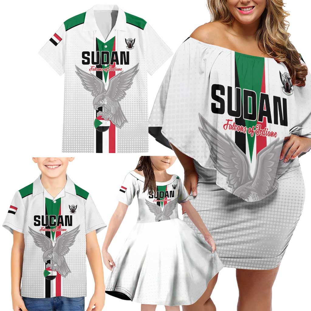 Custom Sudan Football Family Matching Off Shoulder Short Dress and Hawaiian Shirt Go Champions Falcons of Jediane - Wonder Print Shop