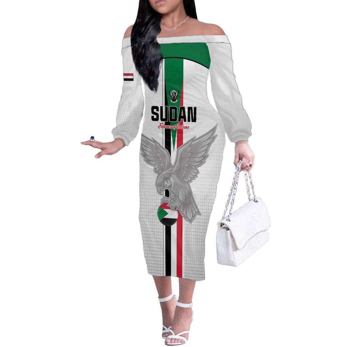 Custom Sudan Football Off The Shoulder Long Sleeve Dress Go Champions Falcons of Jediane - Wonder Print Shop
