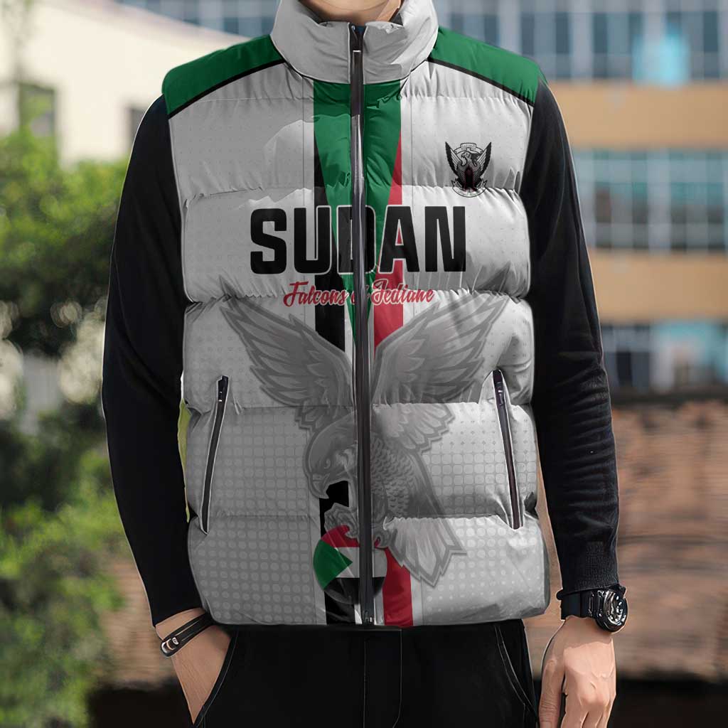Custom Sudan Football Sleeveless Puffer Jacket Go Champions Falcons of Jediane - Wonder Print Shop