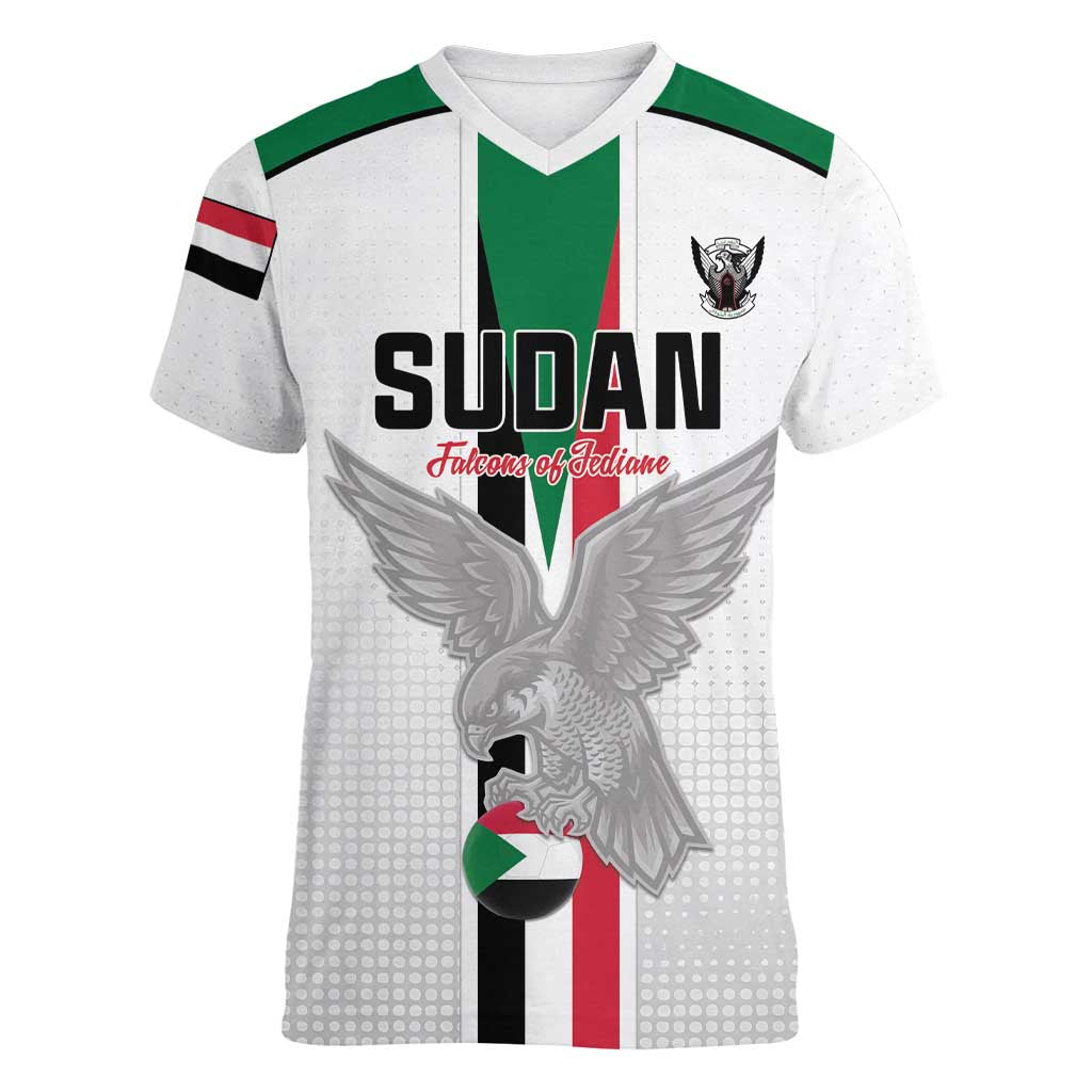 Custom Sudan Football Women V-Neck T-Shirt Go Champions Falcons of Jediane - Wonder Print Shop