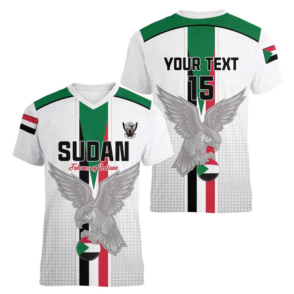 Custom Sudan Football Women V-Neck T-Shirt Go Champions Falcons of Jediane - Wonder Print Shop