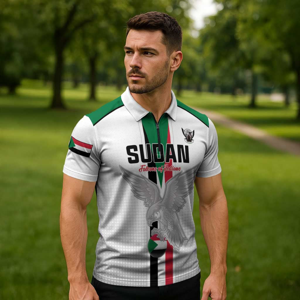 Custom Sudan Football Zipper Polo Shirt Go Champions Falcons of Jediane - Wonder Print Shop