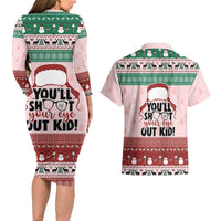 Christmas Story Couples Matching Long Sleeve Bodycon Dress and Hawaiian Shirt You'll Shoot Your Eye Out - Wonder Print Shop