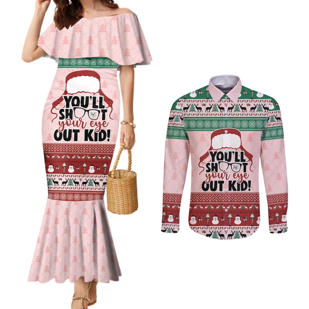 Christmas Story Couples Matching Mermaid Dress and Long Sleeve Button Shirt You'll Shoot Your Eye Out - Wonder Print Shop