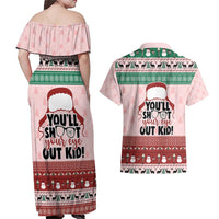 Christmas Story Couples Matching Off Shoulder Maxi Dress and Hawaiian Shirt You'll Shoot Your Eye Out - Wonder Print Shop