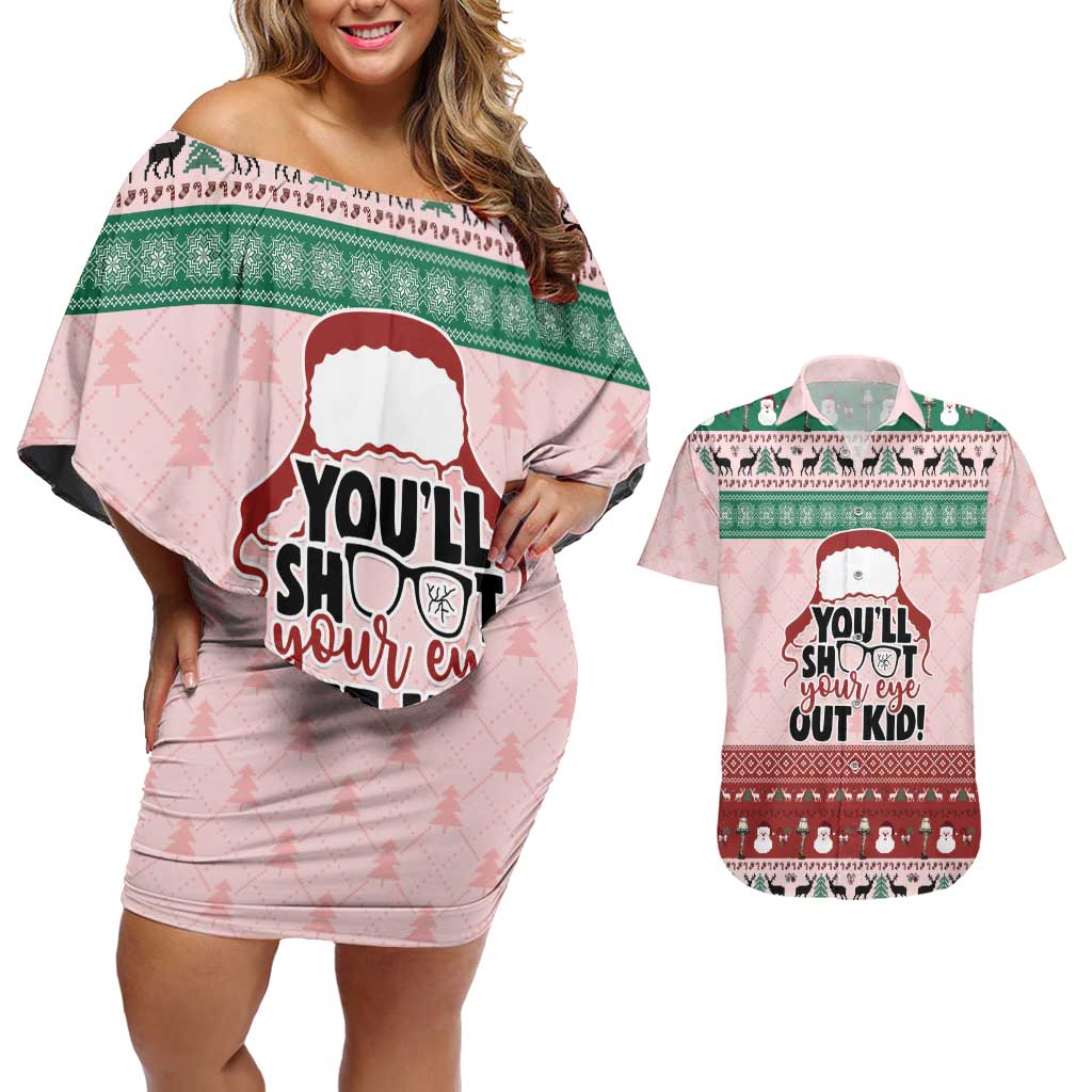 Christmas Story Couples Matching Off Shoulder Short Dress and Hawaiian Shirt You'll Shoot Your Eye Out - Wonder Print Shop