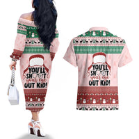 Christmas Story Couples Matching Off The Shoulder Long Sleeve Dress and Hawaiian Shirt You'll Shoot Your Eye Out - Wonder Print Shop