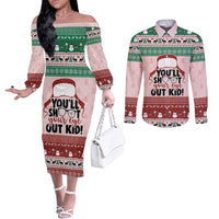 Christmas Story Couples Matching Off The Shoulder Long Sleeve Dress and Long Sleeve Button Shirt You'll Shoot Your Eye Out - Wonder Print Shop