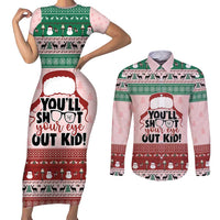 Christmas Story Couples Matching Short Sleeve Bodycon Dress and Long Sleeve Button Shirt You'll Shoot Your Eye Out - Wonder Print Shop