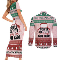 Christmas Story Couples Matching Short Sleeve Bodycon Dress and Long Sleeve Button Shirt You'll Shoot Your Eye Out - Wonder Print Shop
