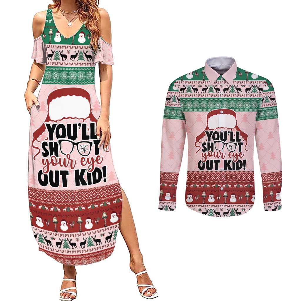Christmas Story Couples Matching Summer Maxi Dress and Long Sleeve Button Shirt You'll Shoot Your Eye Out - Wonder Print Shop
