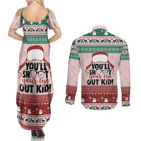 Christmas Story Couples Matching Summer Maxi Dress and Long Sleeve Button Shirt You'll Shoot Your Eye Out - Wonder Print Shop