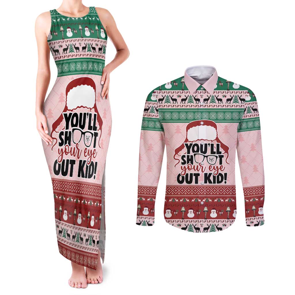 Christmas Story Couples Matching Tank Maxi Dress and Long Sleeve Button Shirt You'll Shoot Your Eye Out - Wonder Print Shop