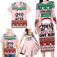 Christmas Story Family Matching Long Sleeve Bodycon Dress and Hawaiian Shirt You'll Shoot Your Eye Out - Wonder Print Shop