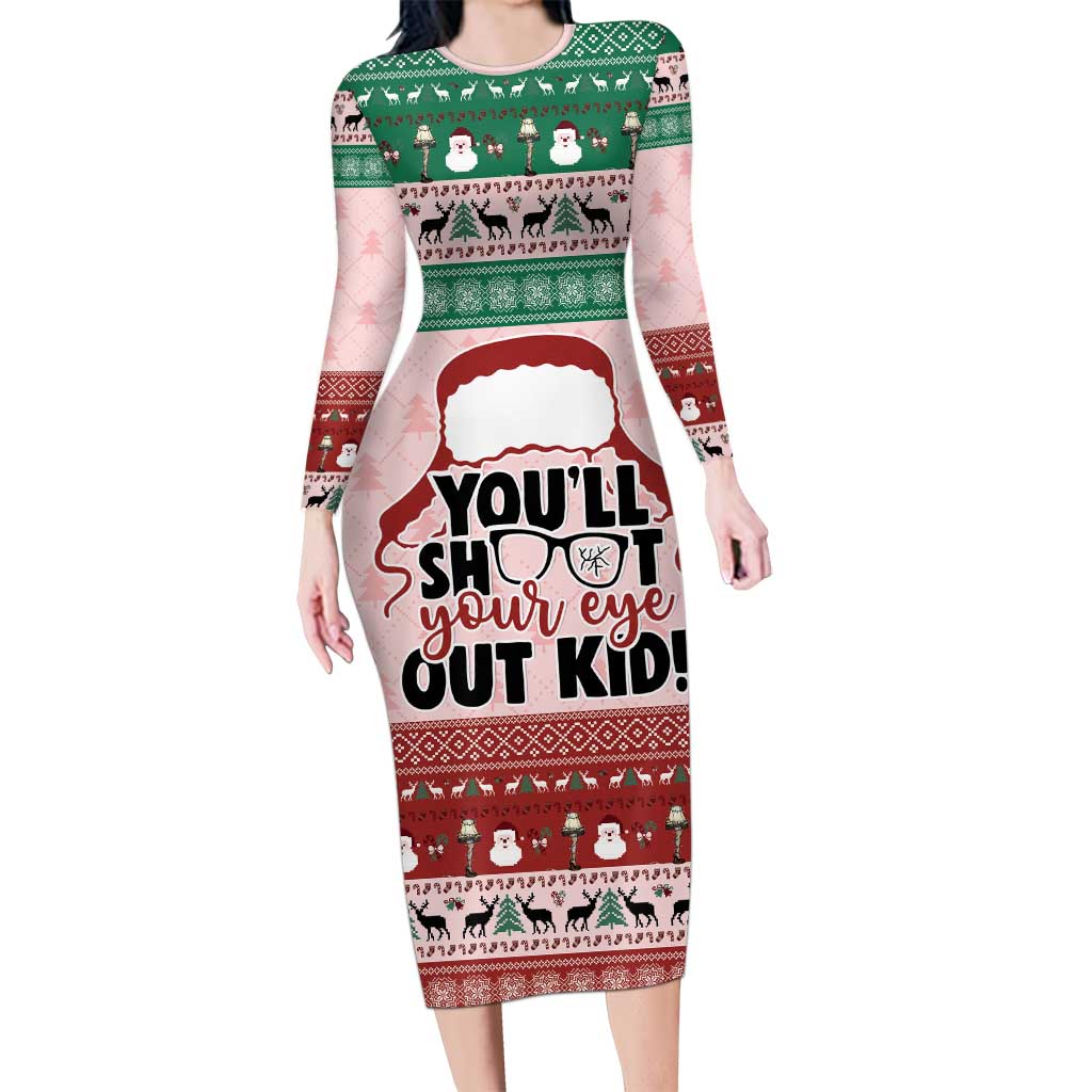 Christmas Story Family Matching Long Sleeve Bodycon Dress and Hawaiian Shirt You'll Shoot Your Eye Out - Wonder Print Shop