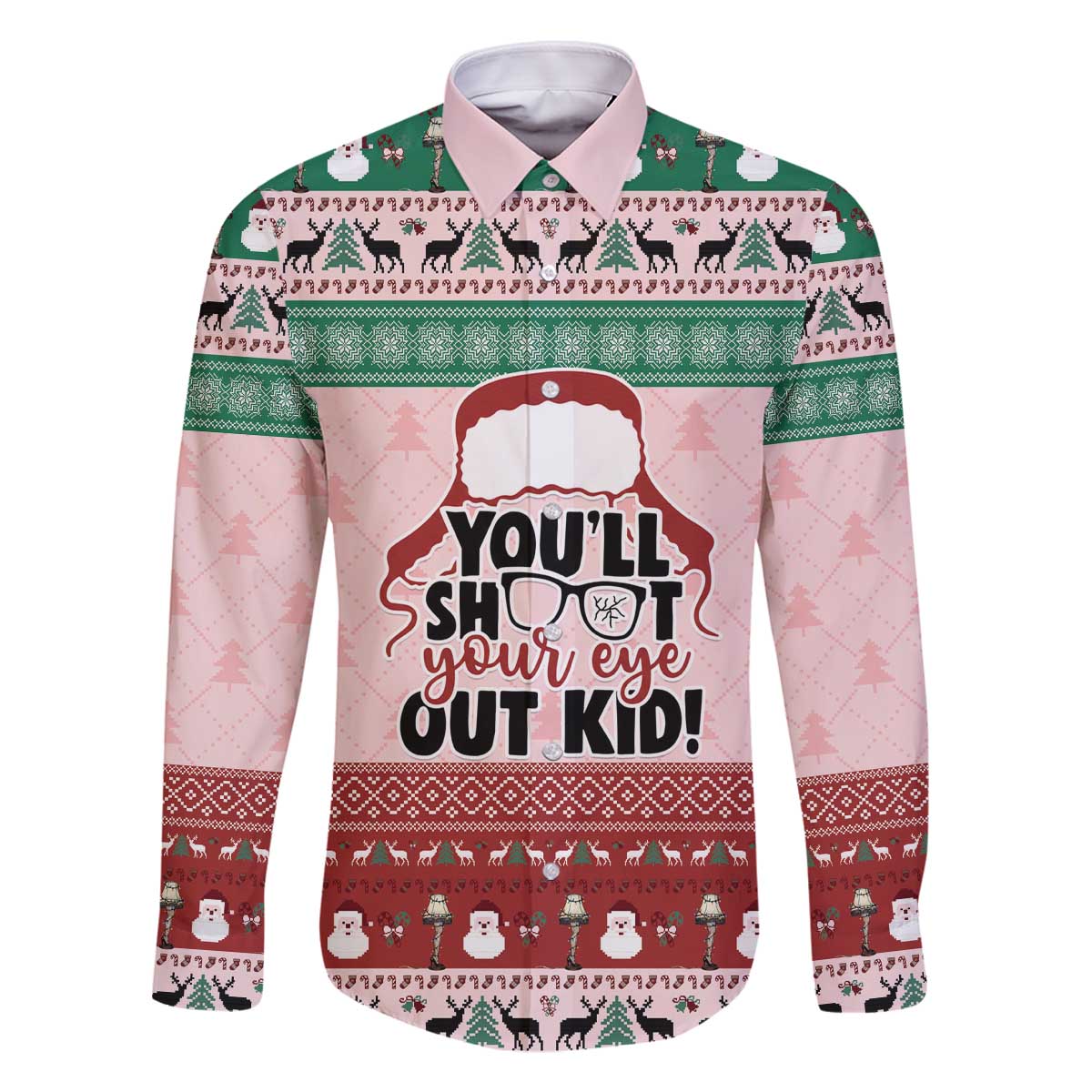 Christmas Story Family Matching Off The Shoulder Long Sleeve Dress and Hawaiian Shirt You'll Shoot Your Eye Out - Wonder Print Shop