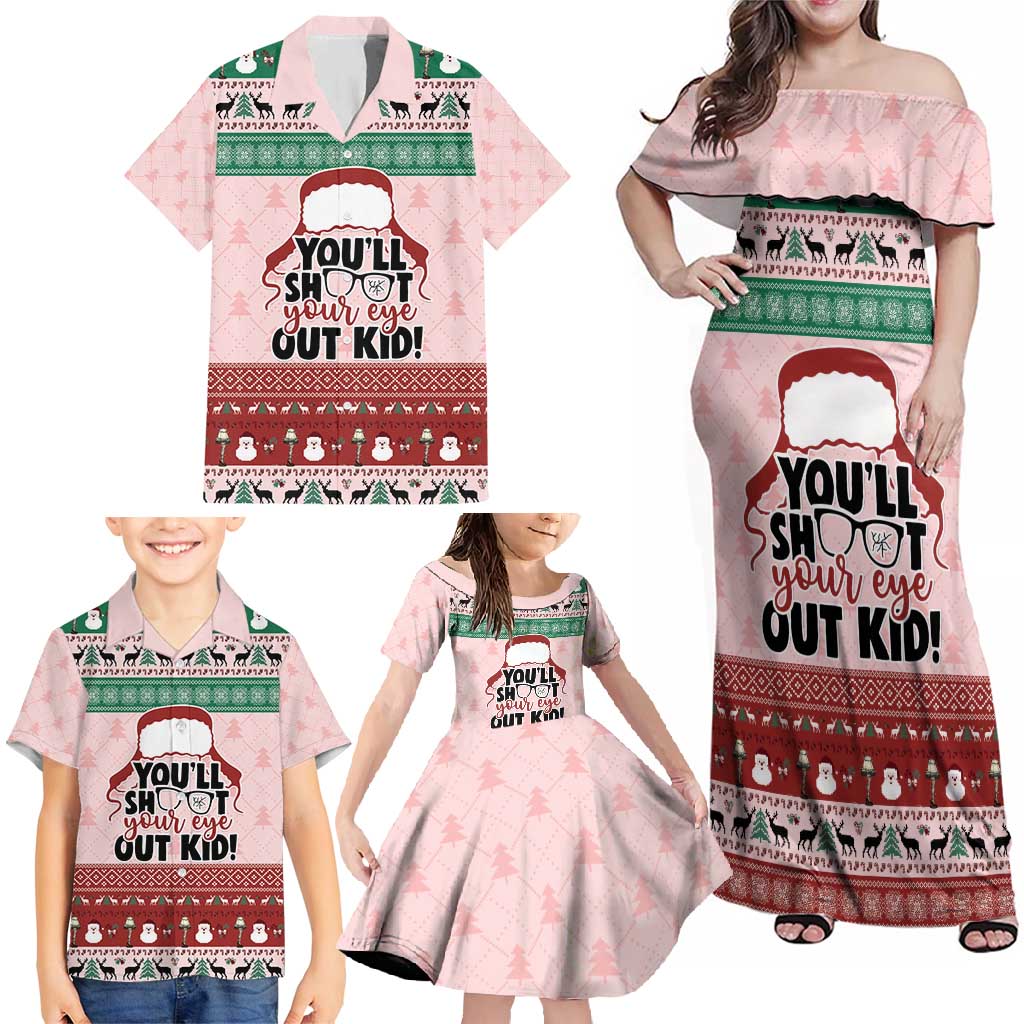 Christmas Story Family Matching Off Shoulder Maxi Dress and Hawaiian Shirt You'll Shoot Your Eye Out - Wonder Print Shop