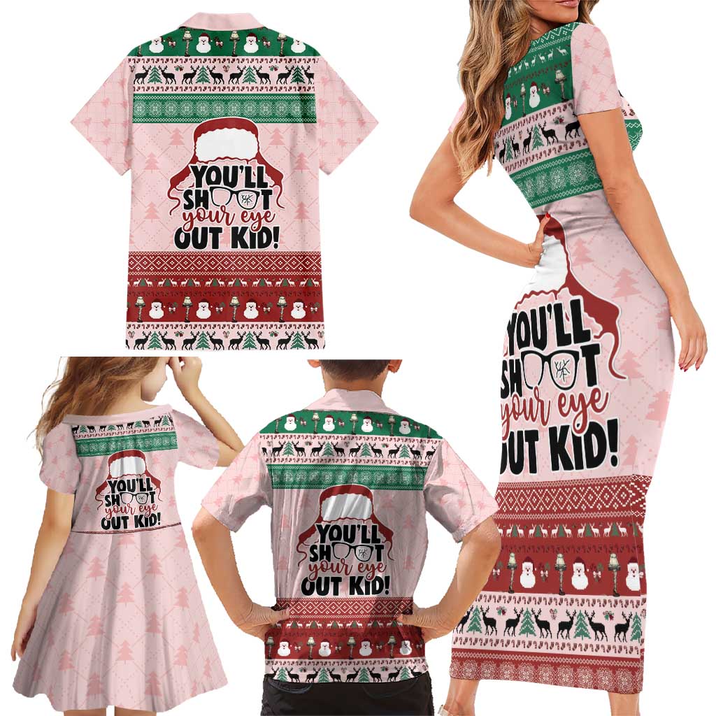 Christmas Story Family Matching Short Sleeve Bodycon Dress and Hawaiian Shirt You'll Shoot Your Eye Out - Wonder Print Shop