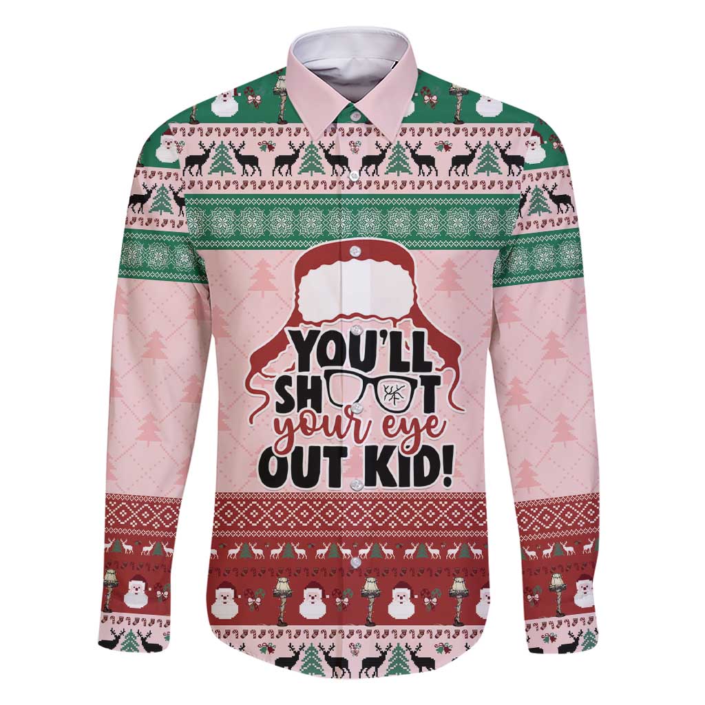 Christmas Story Family Matching Short Sleeve Bodycon Dress and Hawaiian Shirt You'll Shoot Your Eye Out - Wonder Print Shop