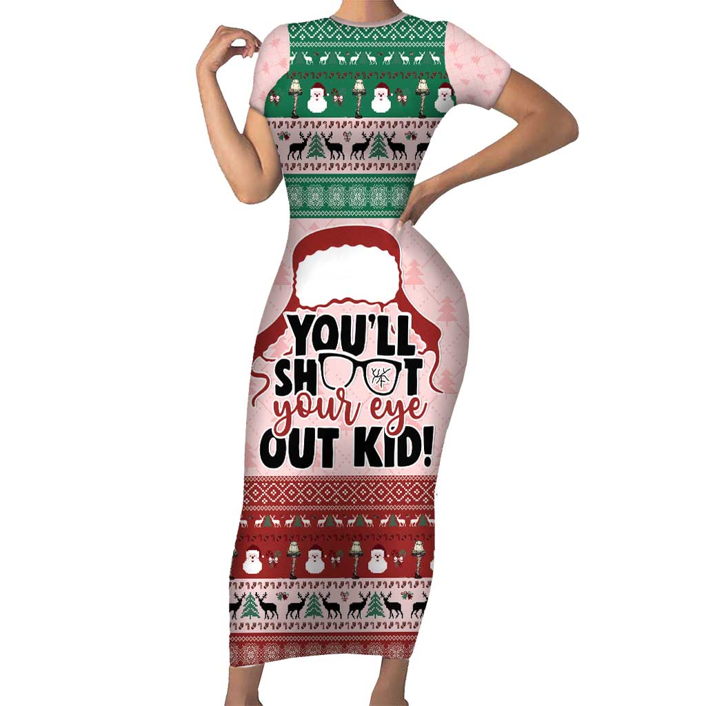 Christmas Story Family Matching Short Sleeve Bodycon Dress and Hawaiian Shirt You'll Shoot Your Eye Out - Wonder Print Shop