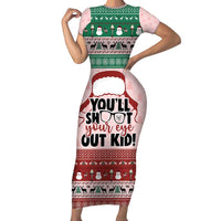 Christmas Story Family Matching Short Sleeve Bodycon Dress and Hawaiian Shirt You'll Shoot Your Eye Out - Wonder Print Shop