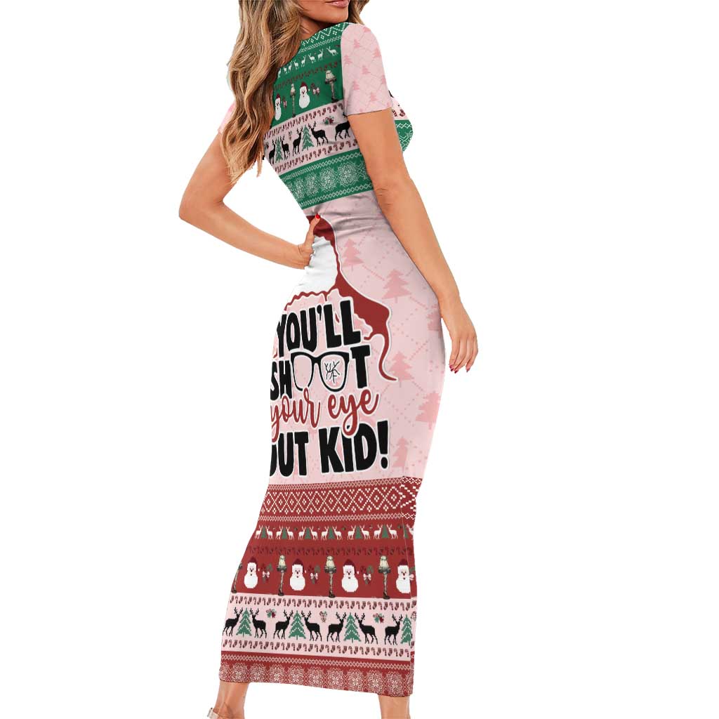 Christmas Story Family Matching Short Sleeve Bodycon Dress and Hawaiian Shirt You'll Shoot Your Eye Out - Wonder Print Shop