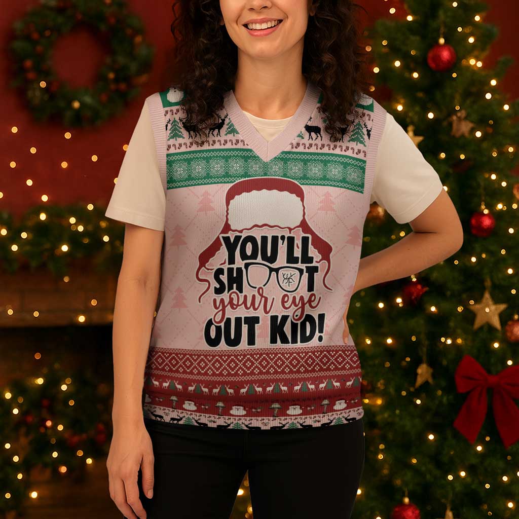Christmas Story Christmas Knitted V-Neck Vest You'll Shoot Your Eye Out - Wonder Print Shop