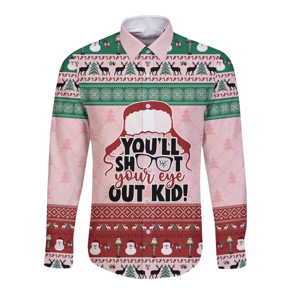 Christmas Story Long Sleeve Button Shirt You'll Shoot Your Eye Out - Wonder Print Shop