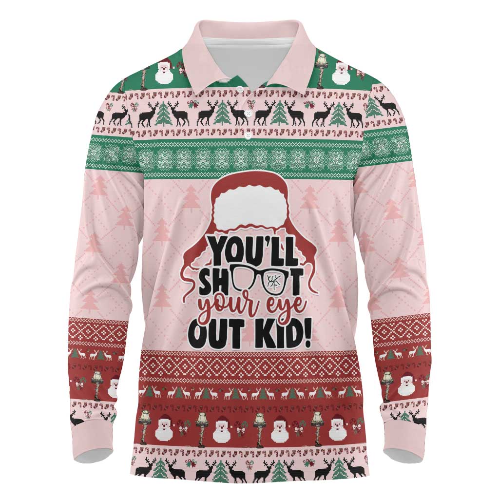 Christmas Story Long Sleeve Polo Shirt You'll Shoot Your Eye Out - Wonder Print Shop