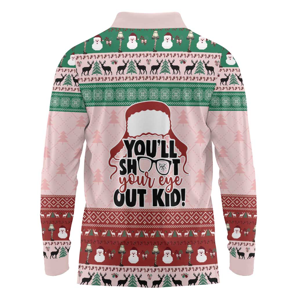 Christmas Story Long Sleeve Polo Shirt You'll Shoot Your Eye Out - Wonder Print Shop